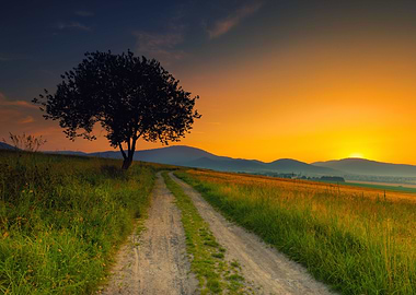 Summer sunset in mountains