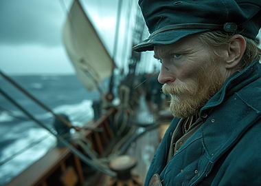 Sailor fisherman at storm