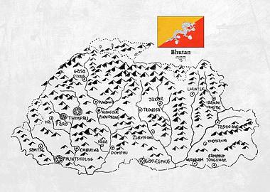 Handdrawn Map of Bhutan