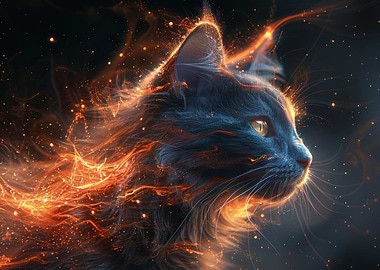 Cat Portrait In Flames