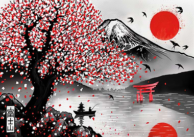 Fuji mount Landscape red