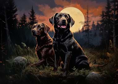 Two Labradors at night