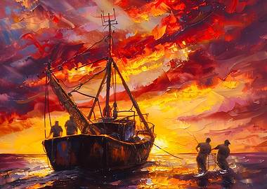 Fishermen In Blazing Storm