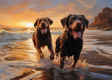Two labradors on the beach