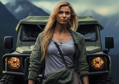Nordic woman and SUV car