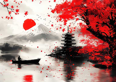 Japanese scenery ink art