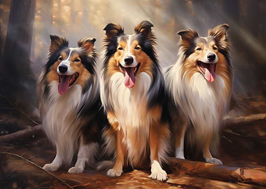 Three Rough collies