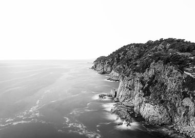 Cliffs sea black and white
