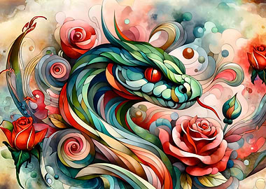 Green dragon with roses