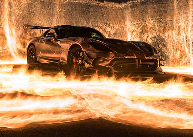 Sports Car On Fire