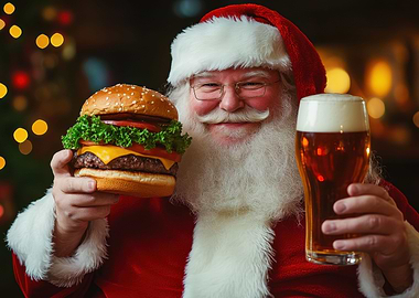 Santa with Burger and Beer