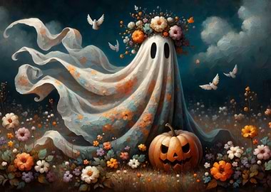 Cute Ghost in a Flower Field