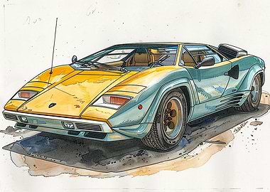 Lamborghini Countach Watercolor