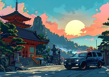 Japanese Temple Sunset