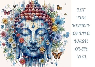 Buddha Mosaic with Flowers