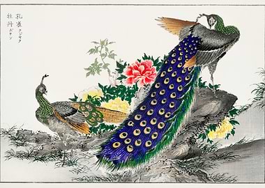 Peacocks and Peony by Numata Kashu Japanese Ukiyo-e