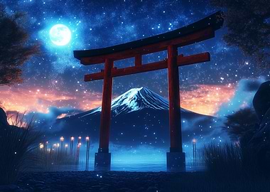 Fuji Mountain Torii Night