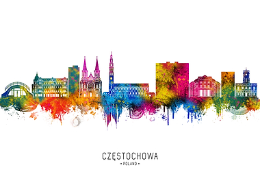 Częstochowa Skyline Watercolor
