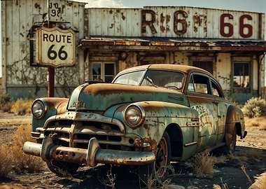 Rusty Classic Car on Route 66