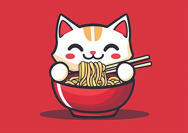 Cute Cat Eating Ramen