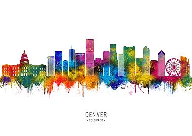 Denver Skyline Watercolor