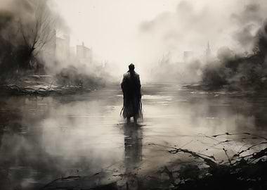 Solitary Figure in Fog