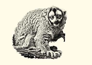 Black and White Night Monkey Illustration