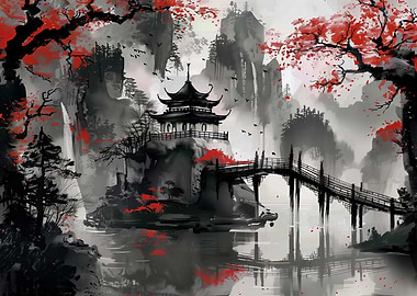 Japanese Pagoda Landscape