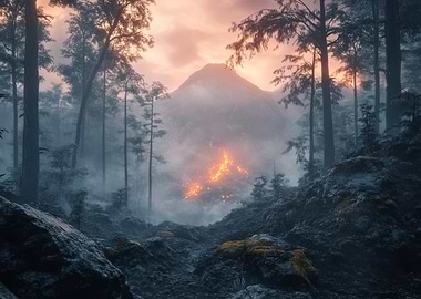 Volcanic Eruption in Forest