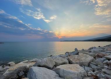 Greece: Sunset Over Coastal Rocks