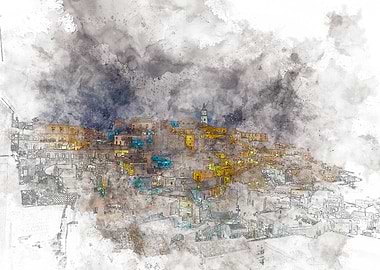 Watercolor Matera Night