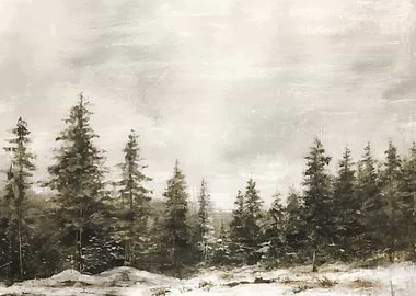 Vintage Winter Pine Forest