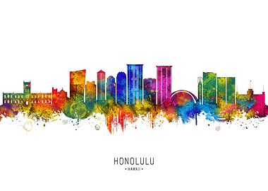 Honolulu Skyline Watercolor