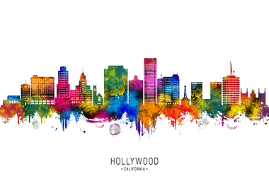 Hollywood Skyline Watercolor