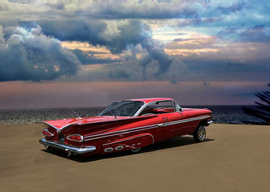 Red 1964 Lowrider Impala on Beach