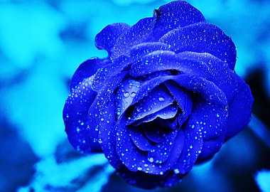 Blue Rose with Dew Drops