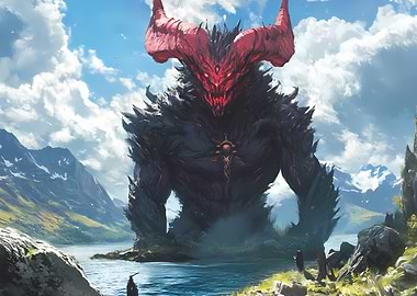 Demonic Giant in Mountain Landscape