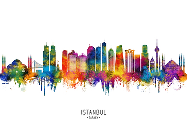 Istanbul Skyline Watercolor