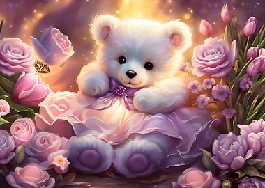 Cute Teddy Bear with Flowers