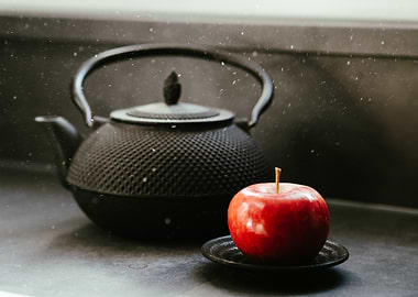 Black Teapot and Red Apple
