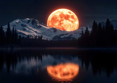 Blood Moon Over Mountains