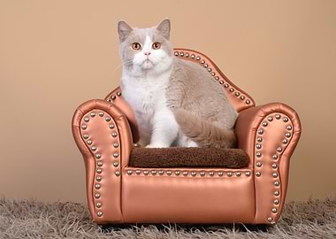 British short hair Cat in a Plush Sofa Bed