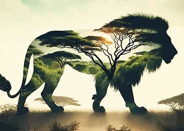Lion and Trees