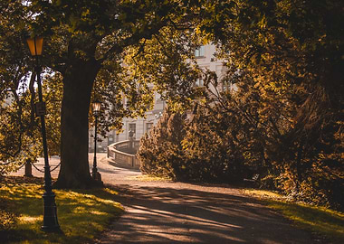 Park Path with Lampposts