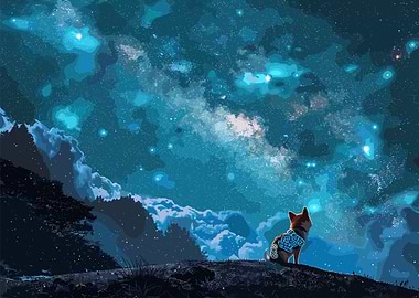 Dog Under Starry Sky