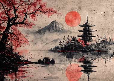 Japanese Pagoda Landscape