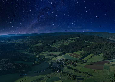 Night Sky Over Rural Landscape