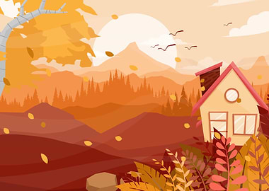 Autumn House Landscape