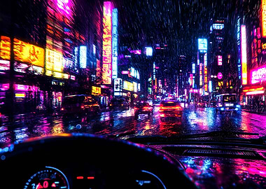 Neon Car Rain