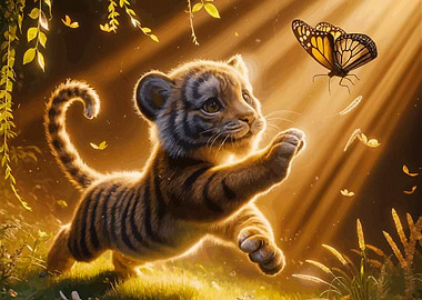 Tiger Cub and Butterfly